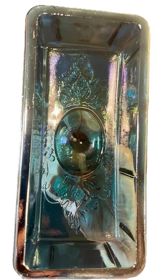 ENVÍO GRATUITO DE COLECCIÓN Indiana Iridiscente Azul Carnaval Vidrio Cosecha Uva Mantequilla Plato Foto 4 de 4