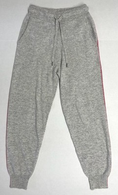 NONAME Womens 100% Cashmere Grey Jogger Sz XS Red Side Stripe Cozy Comfy Luxury 