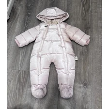 Baby girl Bunting Snow Suite hooded heavy insulated zip up light Pink 6-9 M