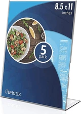 5 Pack Acrylic Sign Holders 8.5x11   Plastic Stands for Display   8 1 2 x 11