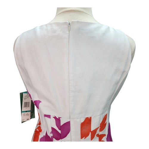 NWT Jones Wear Dress Floral 16 Cotton Sleeveless Fit Flair Pink Orange Pockets - Picture 6 of 19