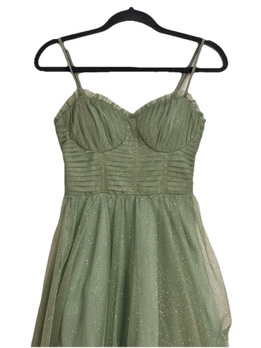 Green Glitter Tulle Short A-Line Dress Sweetheart Neckline Spaghetti Straps