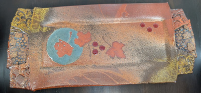 Handmade Studio Pottery Fall Leaves Tray Autumn Colors