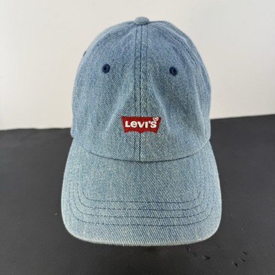 Levis Hat Mens Snapback Blue Denim Jean Red Tab Bat Wings Cap Casual