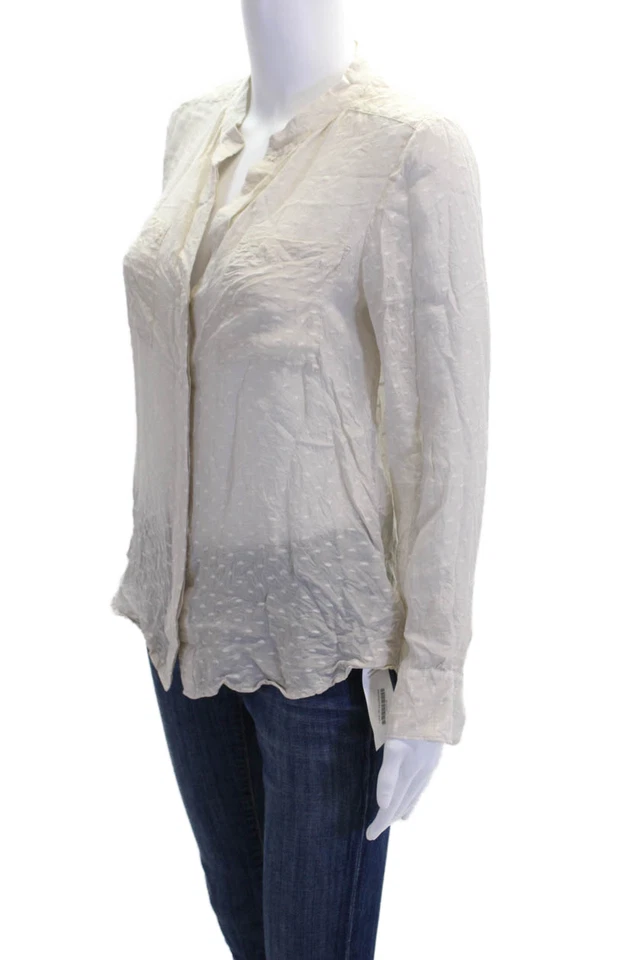 Блузка на пуговицах женская Broadway & Broome шелковая швейцарская в горошек бежевая размер маленький - Изображение 2 из 4