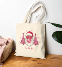 Eco-Friendly Santa Holiday Tote Bag | Organic Christmas Reusable Shopping Bag