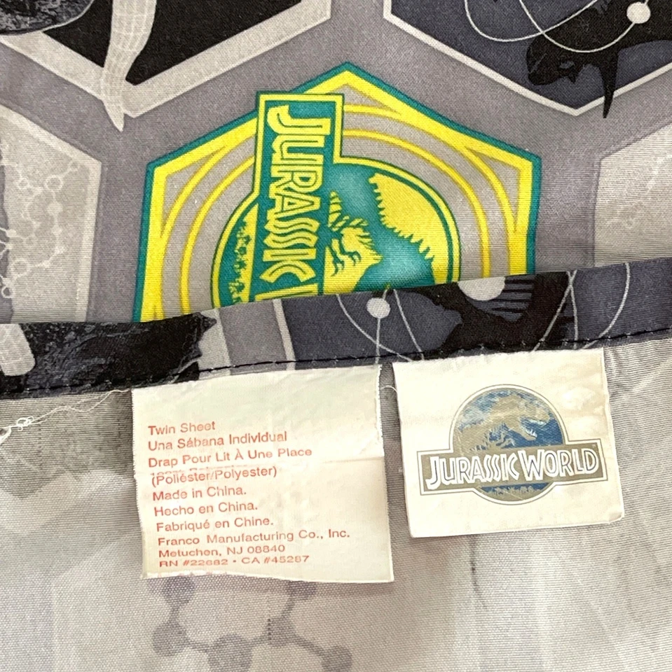 Sábana bajera plana doble dinosaurio Jurásico Park World para niños T Rex hueso negro verde gris Foto 3 de 4