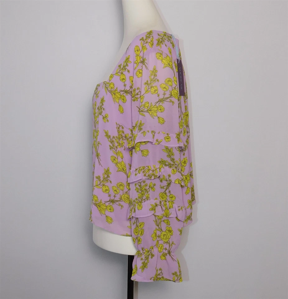 Blusa para mujer ADORE ME amarilla lavanda floral mangas con volantes talla XL nueva con etiquetas Foto 2 de 4