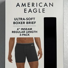 American Eagle 6" Ultra Soft Boxer Briefs Men Medium Underwear 3 Pack Black New