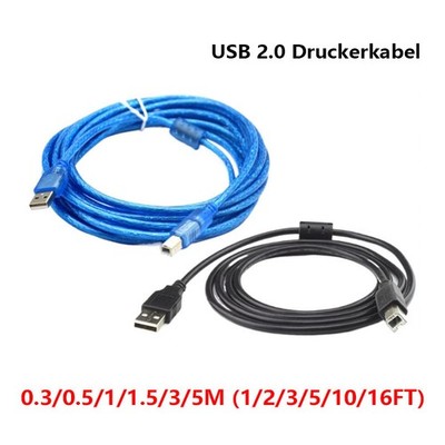 1/2/3/5/10/16Ft USB 2.0 A zu B High Speed Druckerkabel Scannerkabel Schwarz/Blau