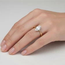 IGI FG/VS 1.5 Ct Marquise Lab Created Grown Diamond Ring Solid 14K Yellow Gold