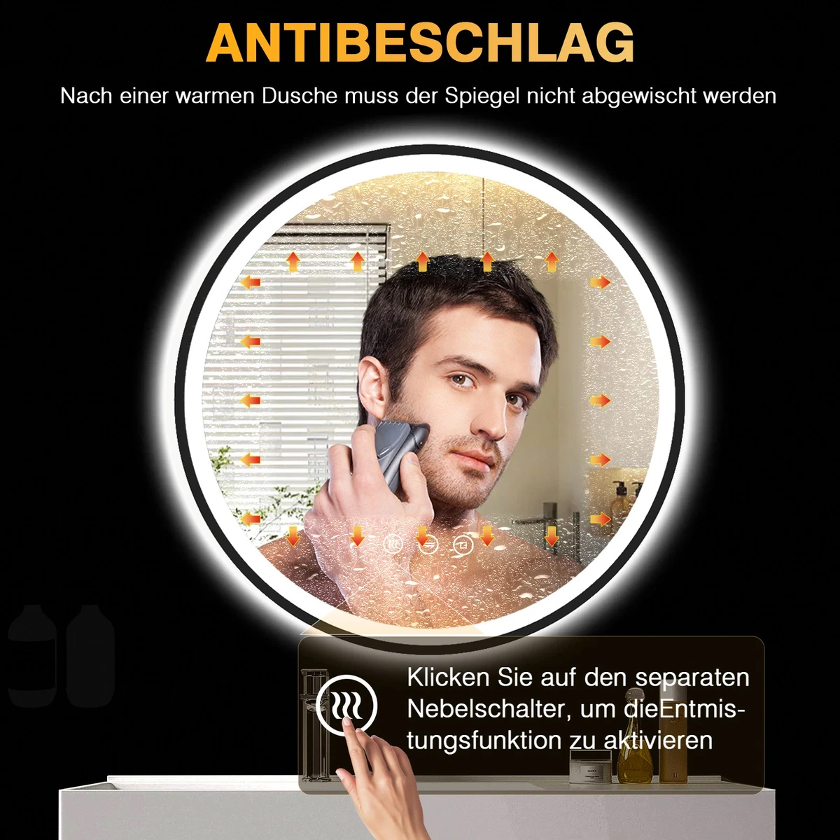 Rund Badspiegel mit LED Beleuchtung Beschlagfreier Wandspiegel Badezimmer
