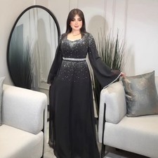 Rhinestone Muslim Women Long Dress Abaya Oversize Kaftan Maxi Robe Evening Party