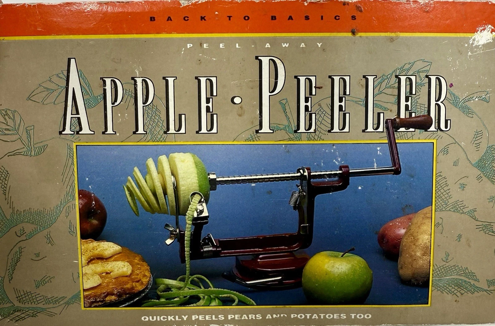 Apple Peeler Back to Basics A505 Cast Iron Suction Base Wood Handle Vintage