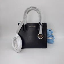 Michael Kors MK Medium Mercer Messenger Crossbody Leather Bag In Black Gold $448