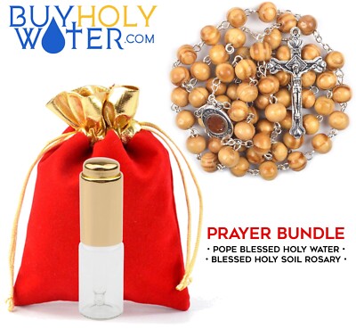 Holy Water 20ml Dropper Vial & Blessed Holy Soil Wood Rosary Crucifix Jesus  a