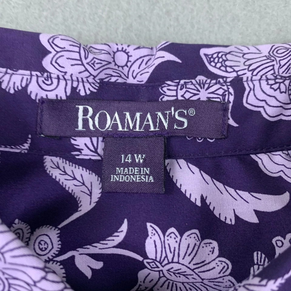 Roamans 衬衫女式 14W 紫色花卉长袖纽扣衬衫上衣 — 第 2/4 张图片