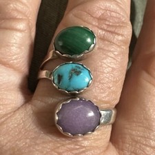 Size 9 Sterling Silver With Natural Stones Ring Signed BL