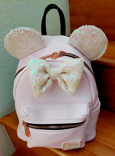 Disney Loungefly Pink Backpack Minnie Mouse Mini Iridescent Sequin NEW