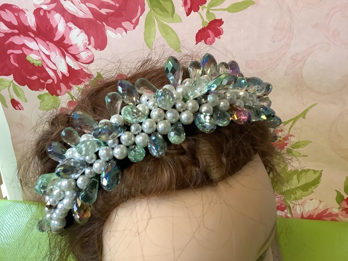 GREEN BEADED JEWELLED STUNNING ALICE HAIR CORONATION Crown HEAD BAND  Headband BN