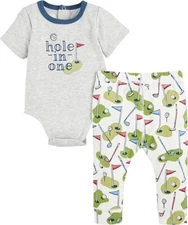 Mud Pie Baby Boy Golf "Hole In One" 2  Piece Crawler  Set Size 6-9 Mos NEW