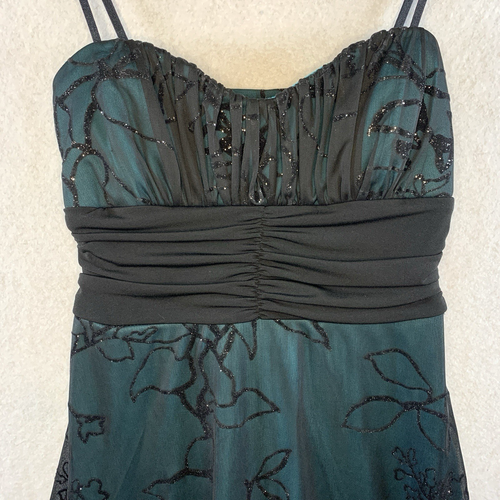 Abito babydoll senza parole taglia M verde acqua Y2K maglia stravagante sovrapposizione floreale glitter - Foto 2 di 17