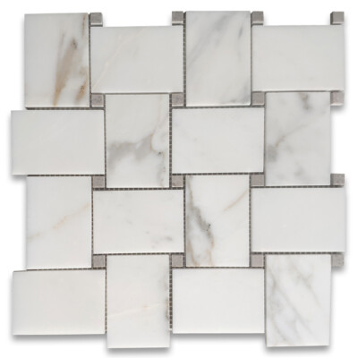 G663XH Calacatta Gold Marble Basketweave Mosaic Tile Cinderella Gray Honed