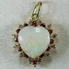 3Ct heart Natural Fire Opal &Red Ruby  Pendant Necklace 14k Yellow Gold Plated