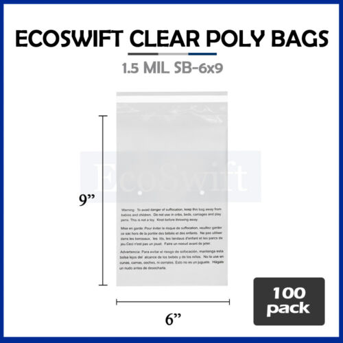 1-10000 6x9 EcoSwift sacchetti in polipolitecnica trasparenti autosigillante avvertenza soffocamento spedizione gratuita - Foto 31 di 78
