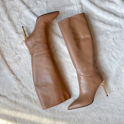 $725 40EU Loriblu Hecho en Italia Beige Taupe Botas Hasta la Rodilla Tacón Alto Punta Punta Punta - Imagen 5 de 14