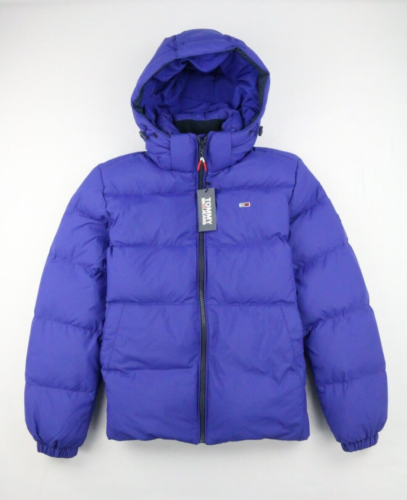 Tommy Jeans Tommy Hilfiger Mens Hooded Down Jacket Blue Sz M Embroidery Elastic - Picture 1 of 23