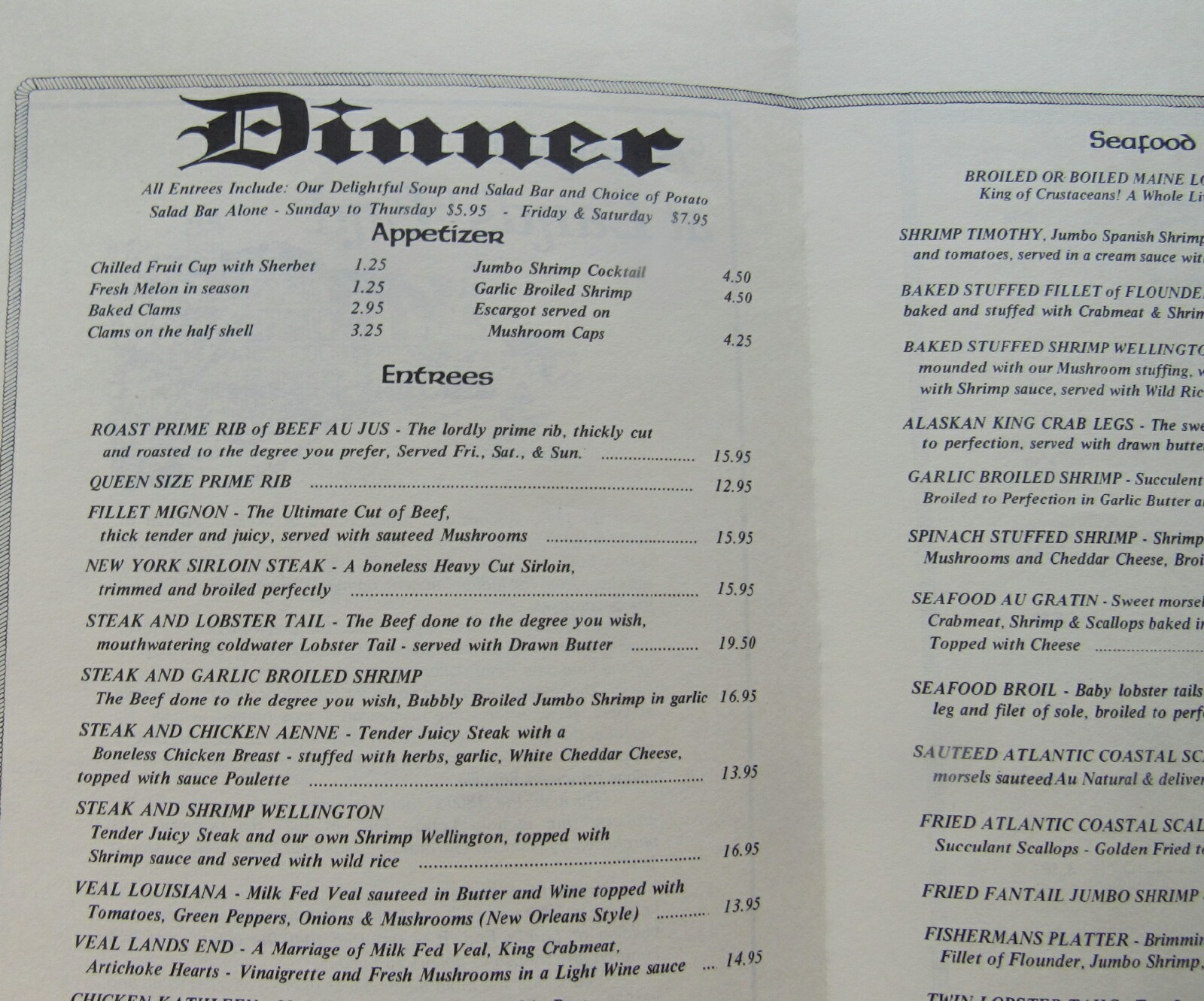 Restaurant Menu For Baron's 4 At Land's End Sayville, New York eBay