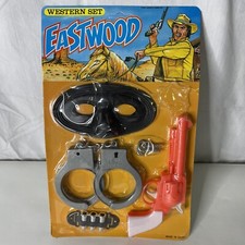 Vintage Eastwood Western Cowboy Toy Set Cowgirl Toys Gun Cuffs Mask Horse