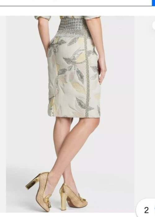 Falda Tory Burch "ninian" Talla 4 Acolchada Floral Amarillo Gris Blanco Foto 2 de 4
