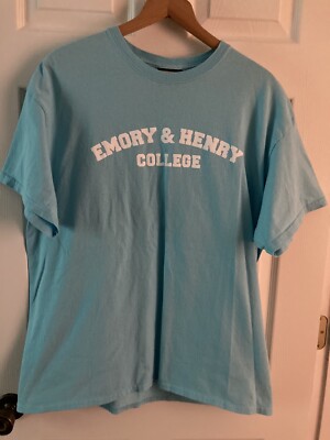 Mens Vtg MV Sport Emory & Henry College Baby Blue/White T-Shirt Size XL