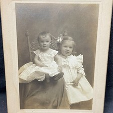 CABINET - identified, pair of precious siblings, in similar lace Edwardian dress