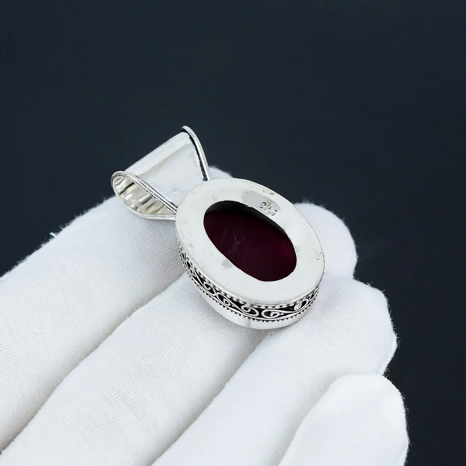 Kashmir Rubin Edelstein Handgemacht 925 Sterling Silber Anhänger Geschenk Für - Bild 3 von 4