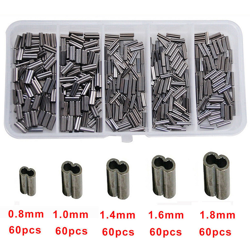 300pcs Fishing Crimps Double Barrel Crimping Sleeves Wire Trace Connector Kit eBay