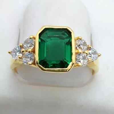 3Ct Emerald Cut Lab Created Emerald Diamond Women's Ring 14K Yellow Gold Plated