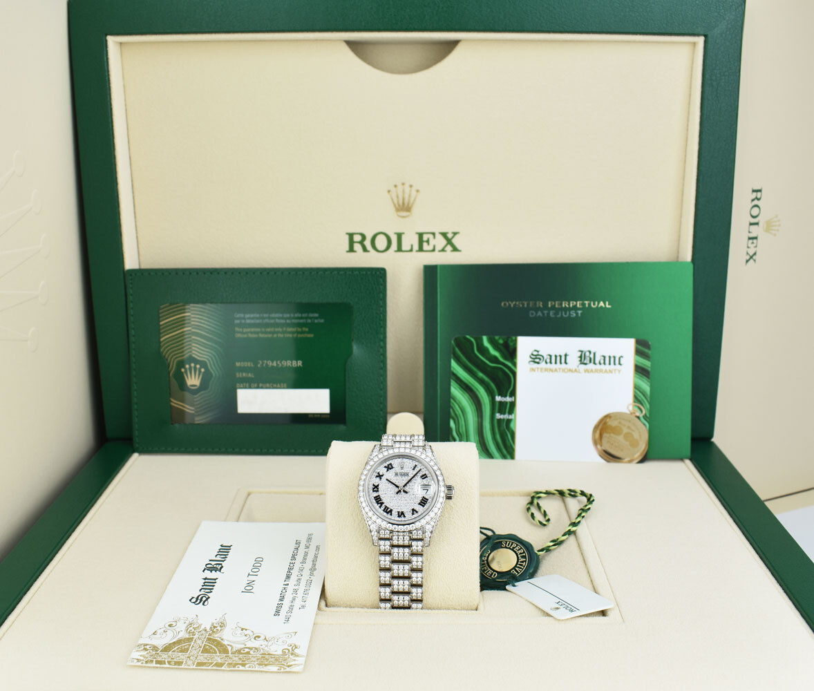 ROLEX - Ladies 18kt White Gold DateJust 28 Pave Diamond Dial 279459 - SANT BLANC