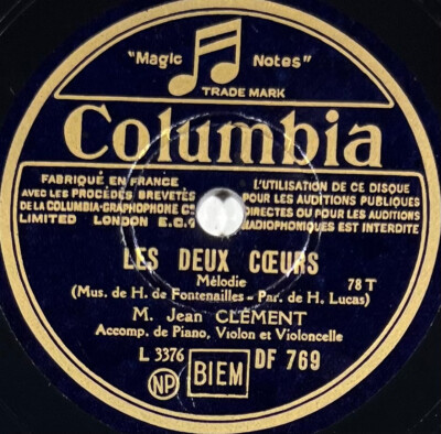 Jean Clèment: Les deux coeurs / La petite église DISQUE 78 rpm COLUMBIA DF 769