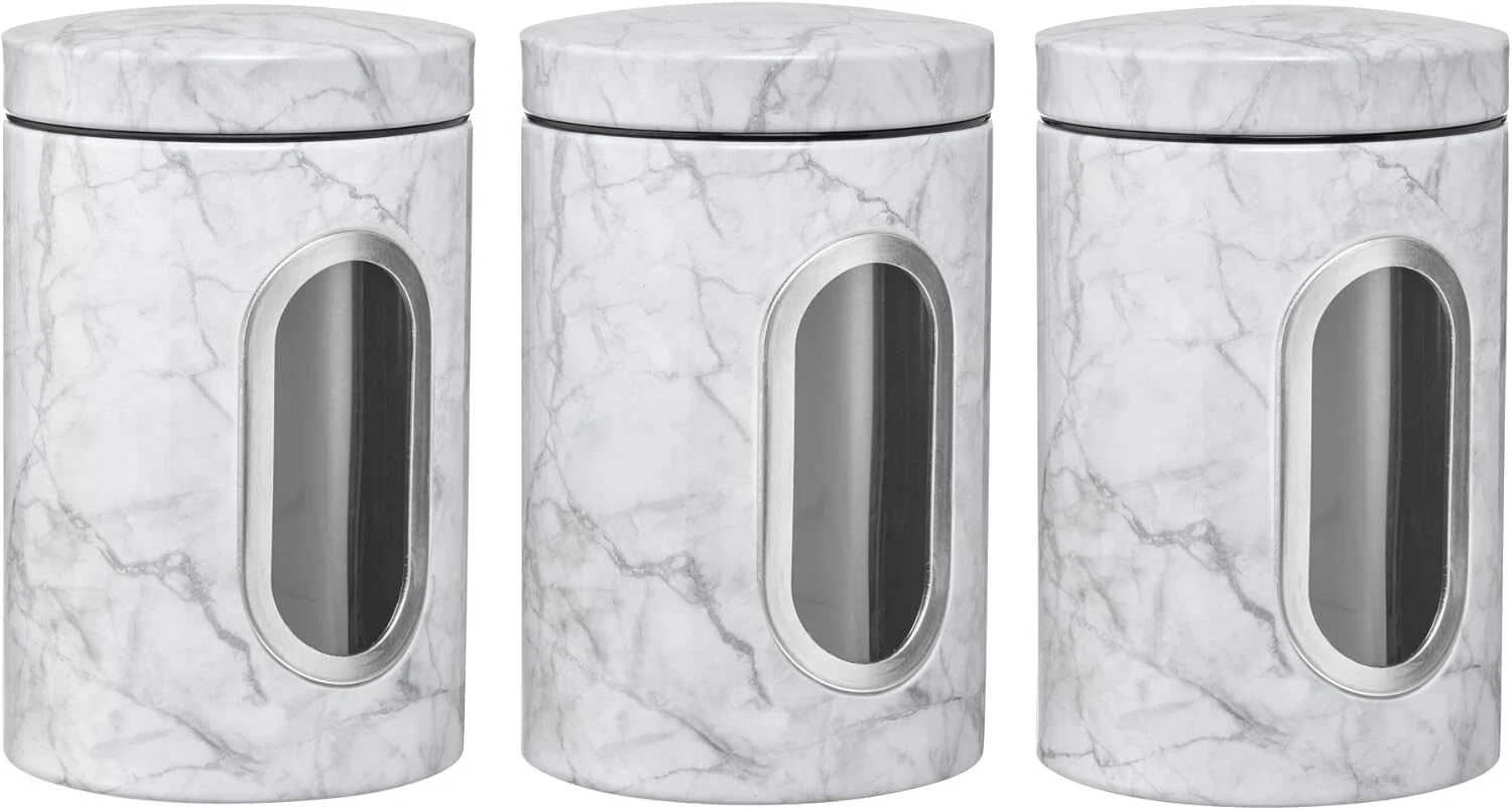 3-Pack FoodStorage_1 Food Storage Canister White/Black Countertop Shelf Cabinet