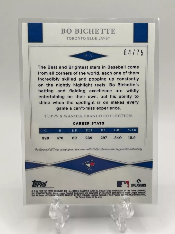 2022 Topps X Wander Franco Exclusive Bo Bichette Auto /75 Best & Brightest Jays - Image 2 of 2