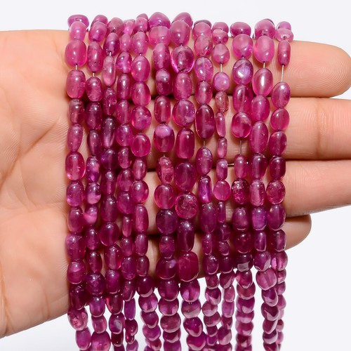 Natural Pink Ruby Gemstone Tumbled Shape Smooth Beads 4X3 7X4mm Strand 8" GB-843 - Picture 3 of 4