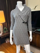 Calvin Klein Grey Cable Knit Mini Sweater Dress Petite LP