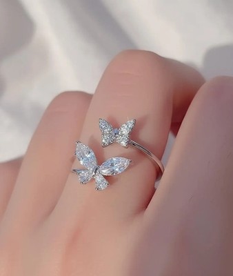 Butterfly Zirconia Open Ring: Elegant Adjustable Statement Jewelry