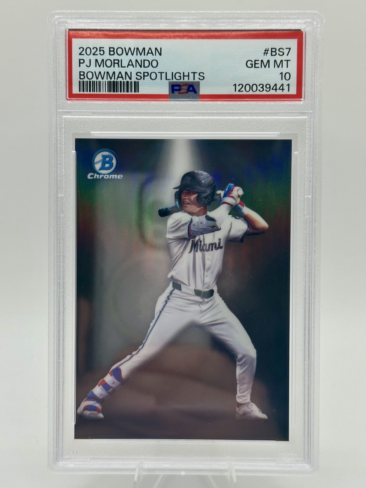 2025 Bowman PJ Morlando Chrome Spotlight SSP Miami Marlins #BS-7 PSA 10 *POP 2*