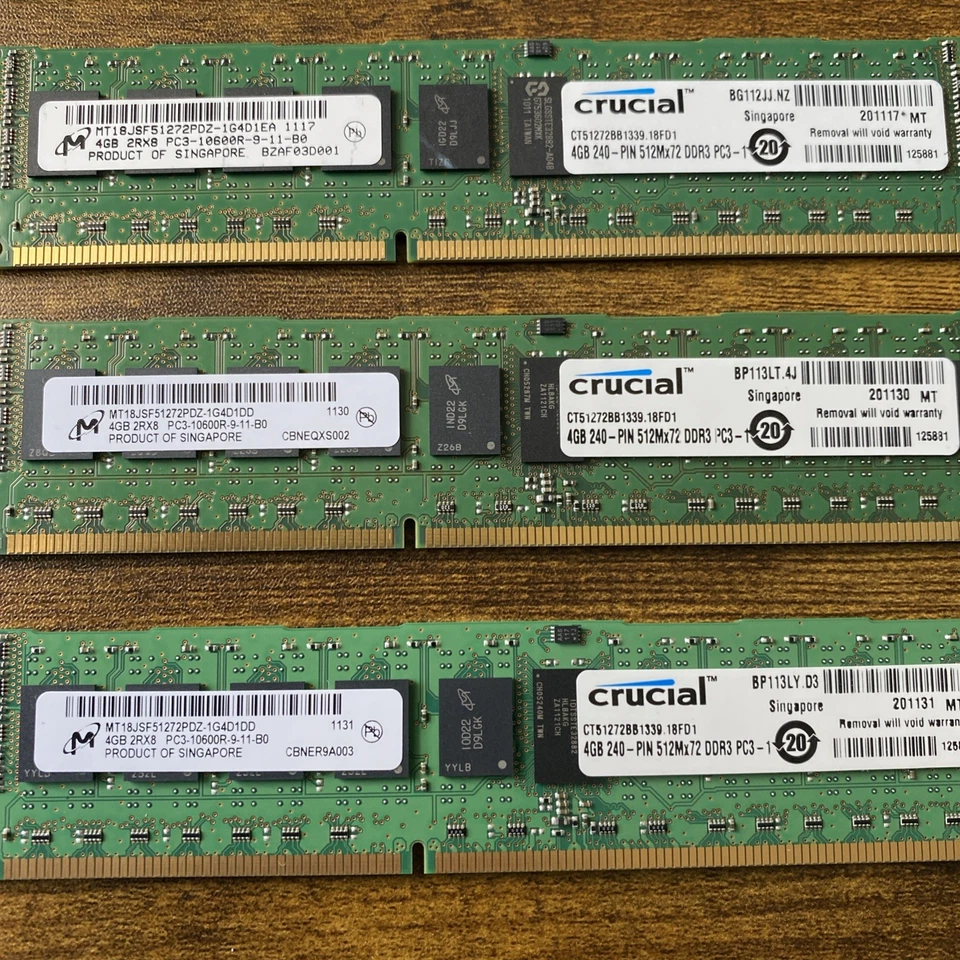 16GB 4x4GB Crucial CT51272BA1339.18FD 240pin 512Mx72 DIMM DDR3 PC3 - Image 4 of 4