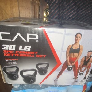 CAP Cement Kettlebell Set Black 30 lb Ergonomic Handle 5/10/15 lb 3pc