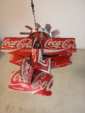 Vintage Handmade Classic Coca Cola Tin Can Biplane Airplane - Propeller Spins